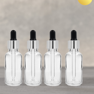 15ml Transparent Dropper Bottle with Silver Cap and Black Rubber