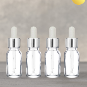 15ml Transparent Dropper Bottle with Silver Cap and White Rubber