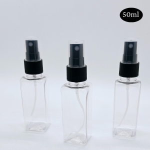 50ml Square Transparent Bottle with Black Spray Cap