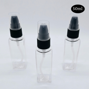 50ml Square Transparent Bottle with Black Cream Pump Cap