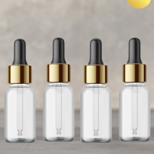 15ml Transparent Dropper Bottle with Golden Cap and Black Rubber