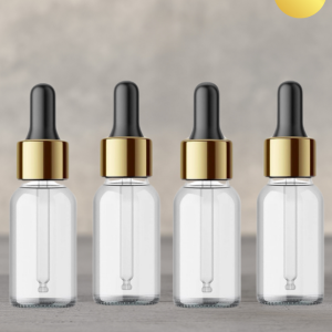 30ml Transparent Dropper Bottle with Golden Cap and Black Rubber