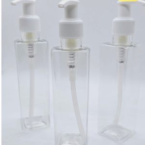 200ml Square Transparent Bottle with White Pump Cap