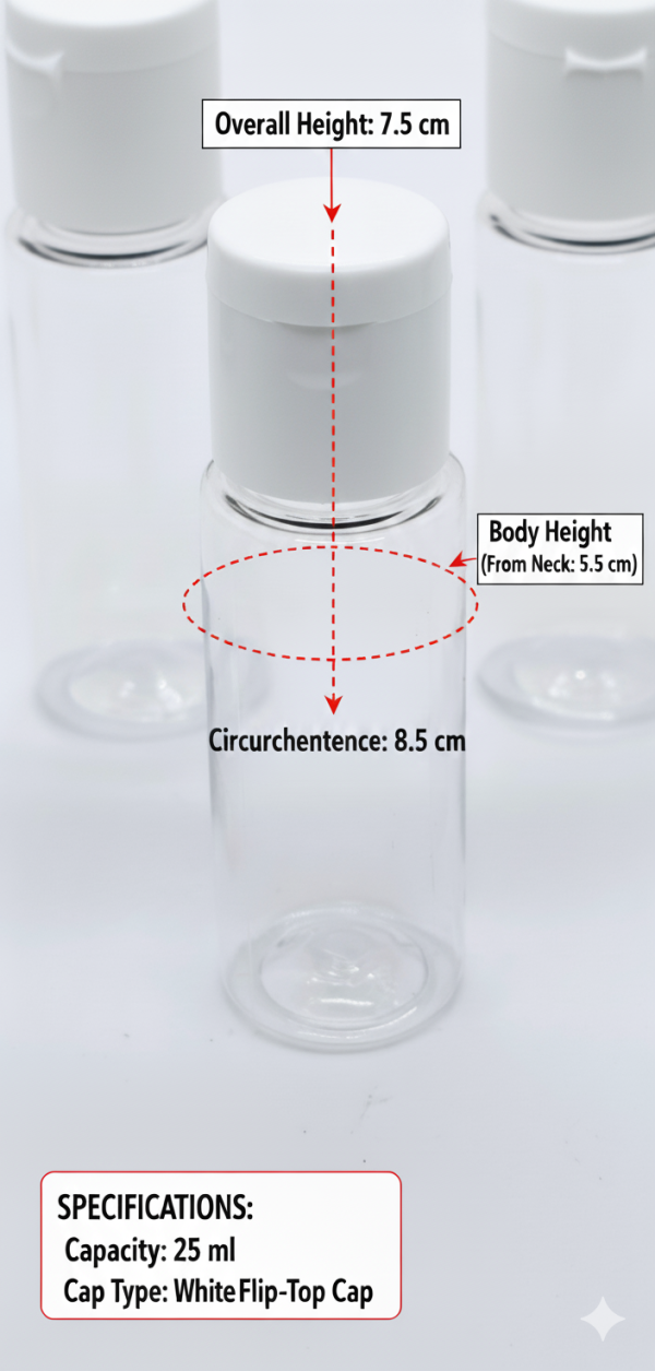 25 ml bottle with white flip top cap