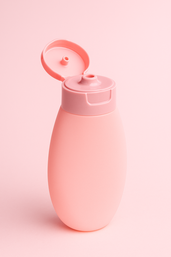 Pink 50g oval plastic cream tube with soft matte finish and glossy flip-top cap featuring embossed bow – ideal for lotions, creams, and skincare packaging