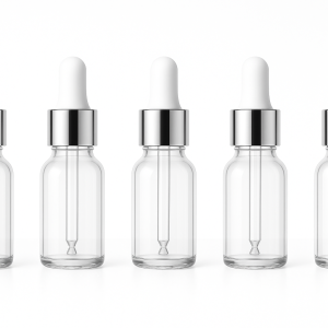 5 ml transparent with Silver cap and white rubber