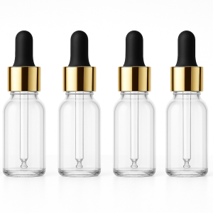 5 ml transparent with golden cap and Black rubber