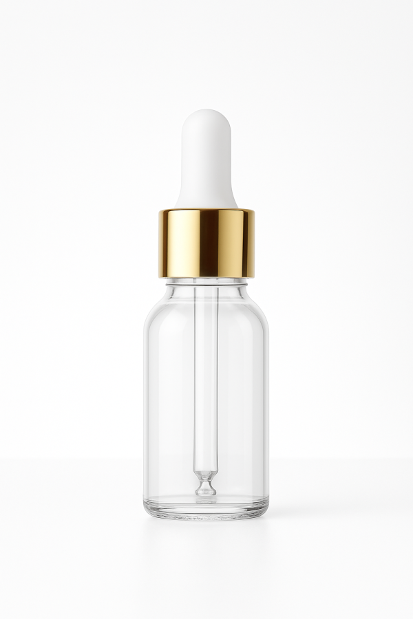 5 ml transparent with golden cap and white rubber