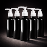 Black Cylindrical bottle with lotion pump cap Set of 5