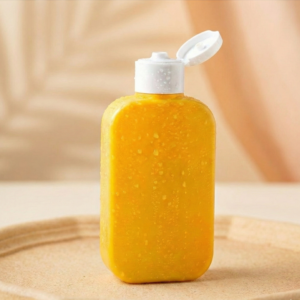 125ml Yellow Flat Plastic Bottle with White Flip-Top Cap – Opaque Travel Container for Hair Oil, Sunscreen & Shampoo (Squeezable)