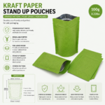 green kraft stand up pouch striped pattern food grade resealable zipper moisture proof india