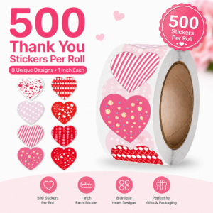 thank you heart stickers roll pink red designs 500 per roll india