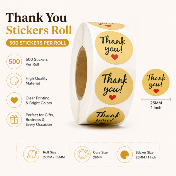 kraft thank you stickers roll 500 per roll gold round labels india packdost