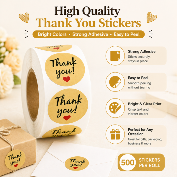 kraft thank you stickers roll strong adhesive easy peel india