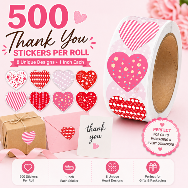 thank you heart stickers roll for gift packaging small business india