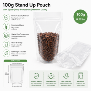 transparent stand up pouch zipper food grade moisture proof light protection india