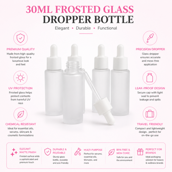30ml frosted glass dropper bottle white rubber teat features uv protection premium quality