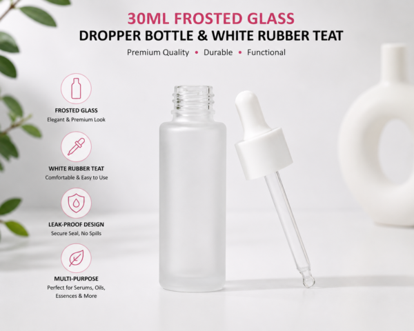 30ml frosted glass dropper bottle white rubber teat leak proof precision dropper bpa free