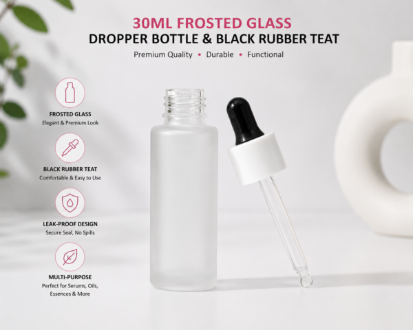 30ml frosted glass dropper bottle black rubber teat leak proof precision dropper bpa free