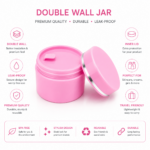 double wall pink jar silver ring features leak proof bpa free