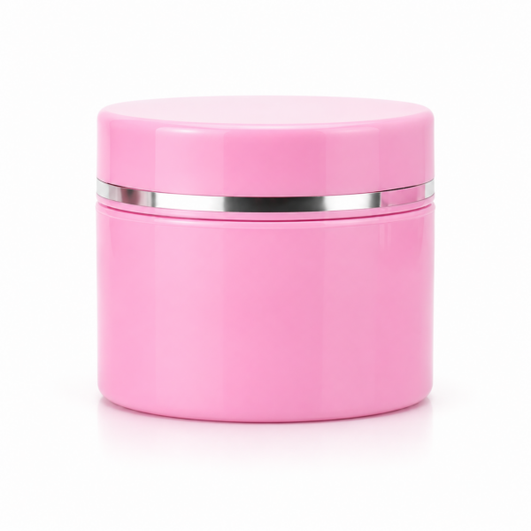 double wall pink jar with silver ring