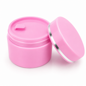 double wall pink jar silver ring open lid inner cap