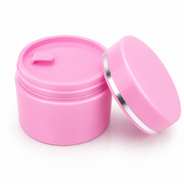 double wall pink jar silver ring open lid inner cap