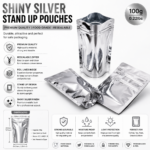 shiny silver stand up pouch 100g