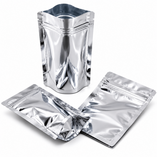 shiny silver stand up pouch 100g zip lock
