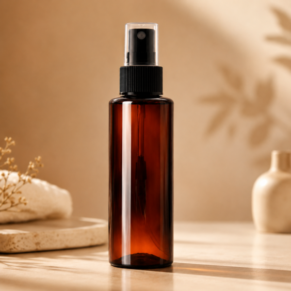 100ml amber mist spray bottle black cap botanical