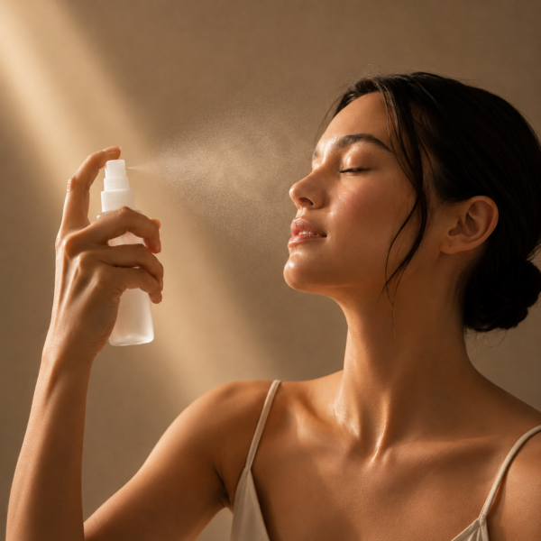100ml frosted mist spray bottle in use white cap