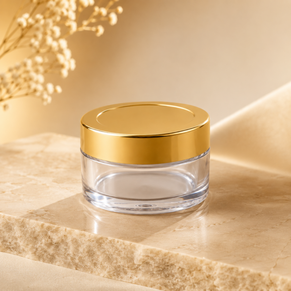 25gm clear acrylic san jar golden cap