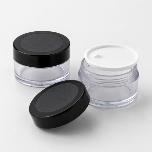25gm clear acrylic san jar black cap