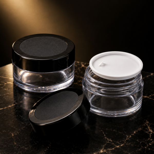 25gm clear acrylic san jar black cap premium