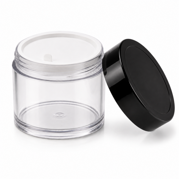 100 grams san jar with black cap inner liner