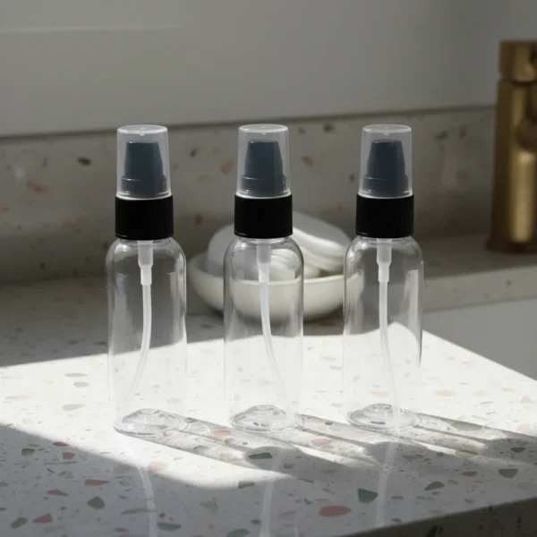 50ml transparent bottle with black cream pump cap
