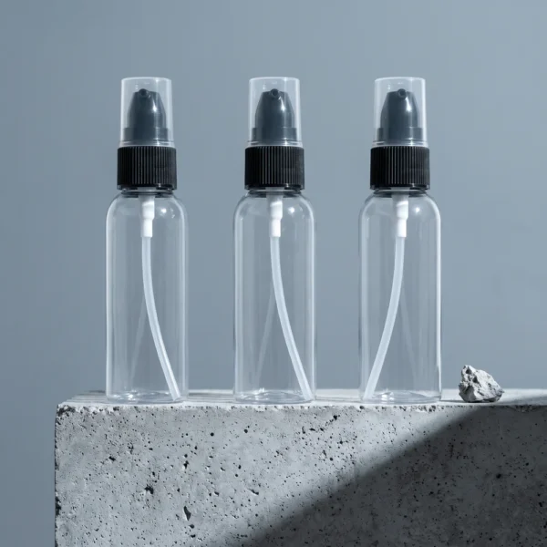 50ml transparent bottle with black cream pump cap