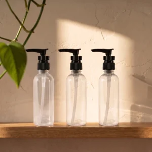 50ml transparent bottle with black pump for lotion serum and hair oil