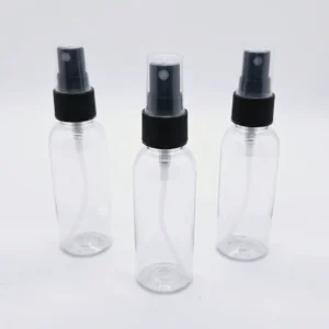 50ml Transparent Bottle with Black Spray Cap – Clear PET Mist Sprayer
