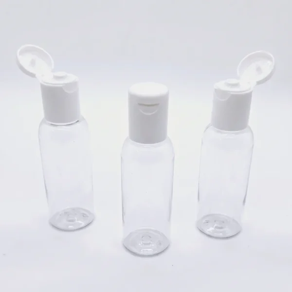 50ml transparent bottle with white flip top cap clear PET with inner cap