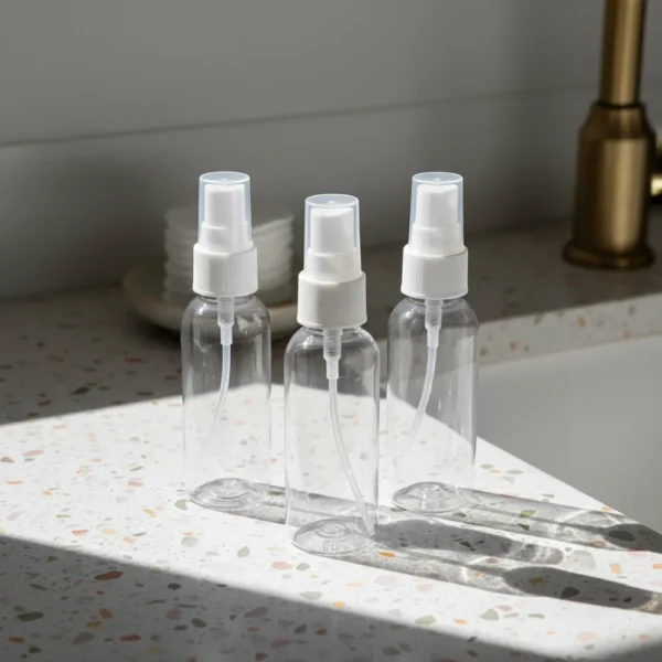 50ml transparent bottle with white spray cap