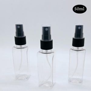 50ml Square Transparent Bottle with Black Spray Cap