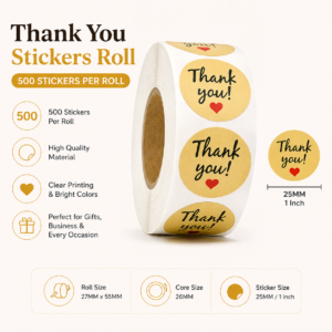 Kraft Thank You Stickers Roll – Best Premium 500 per Roll | Gold Round Labels