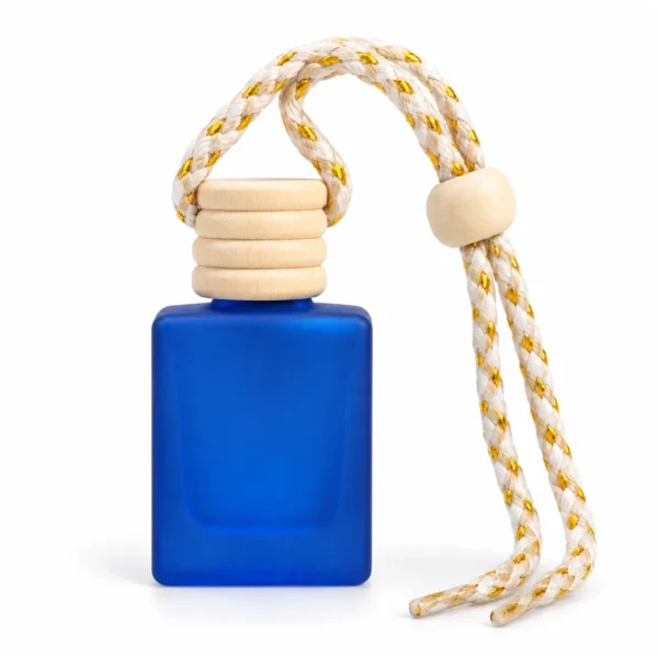 blue car perfume bottle 10ml cobalt blue glass with wooden cap and hanging rope