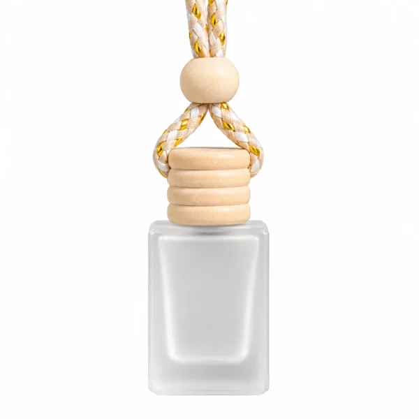 frosted car perfume bottle 10ml frosted glass with wooden cap and hanging rope