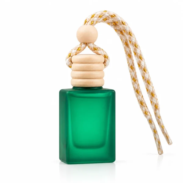 green car perfume bottle 10ml emerald green glass with wooden cap and hanging rope