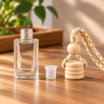 transparent car perfume bottle with inner cap stopper wooden cap and braided rope