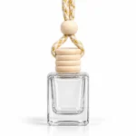 transparent car perfume bottle transparent glass with wooden cap and hanging rope