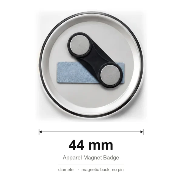 custom printed magnet badge 44mm diameter size guide