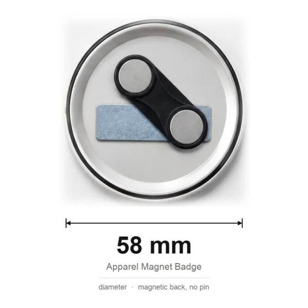 custom printed magnet badge 58mm diameter size guide